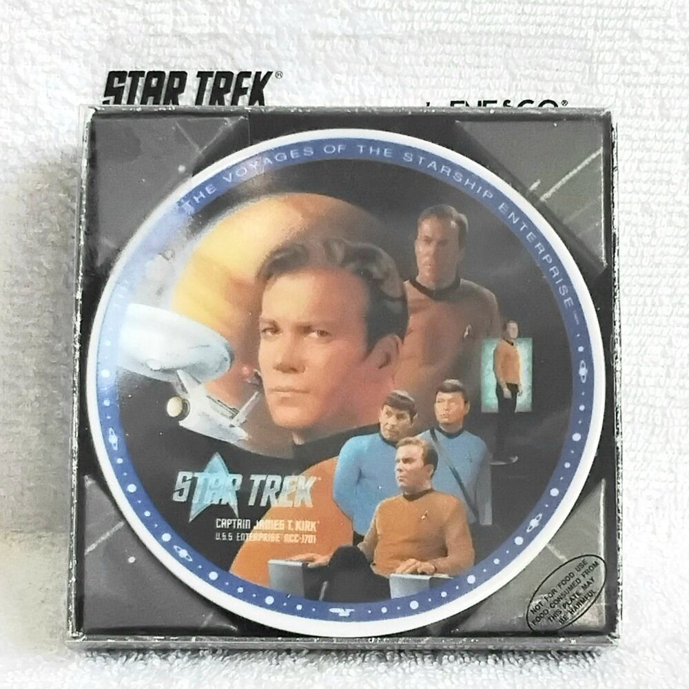 1994 Rare 4" Star Trek Captain James T. Kirk Plate & Stand by Enesco BNIP!